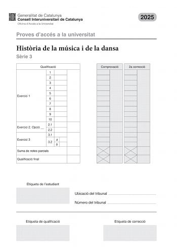 Examen de Historia de la Música y de la Danza (PAU de 2025)