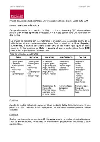 Examen de Dibujo Artístico II (PAU de 2011)
