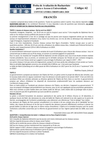 Examen de Francés (ABAU de 2020)
