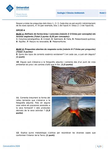 Examen de Geología y Ciencias Ambientales (PBAU de 2024)