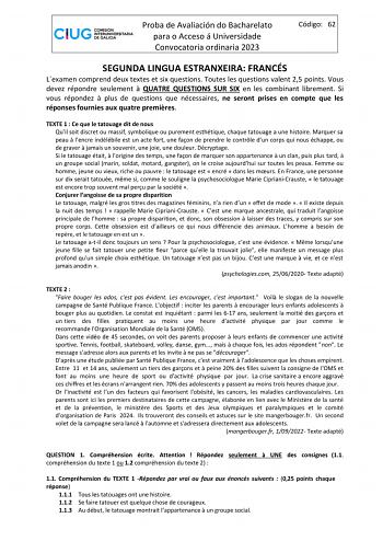 Examen de Francés (ABAU de 2023)