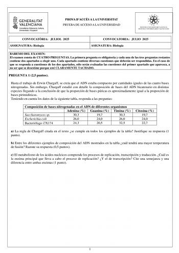 Examen de Biología (PAU de 2025)