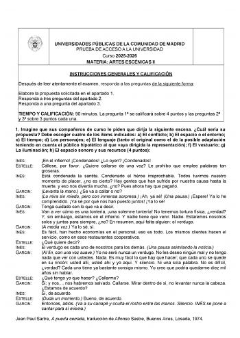 Artes Escénicas – EvAU Comunidad de Madrid (2026)