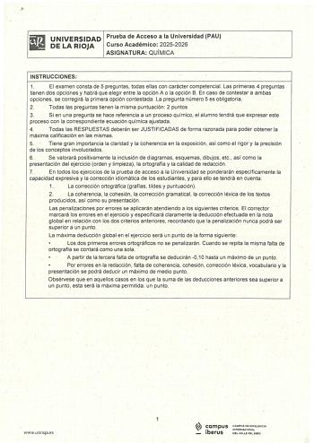 Química – EBAU La Rioja (2026)