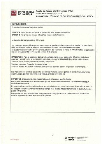 Examen de Técnicas de Expresión Gráfico Plástica (EBAU de 2025)