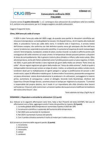 Examen de Italiano (ABAU de 2025)