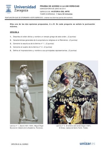 Examen de Historia del Arte (PAU de 2014)