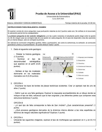 Examen de Geología y Ciencias Ambientales (EBAU de 2025)