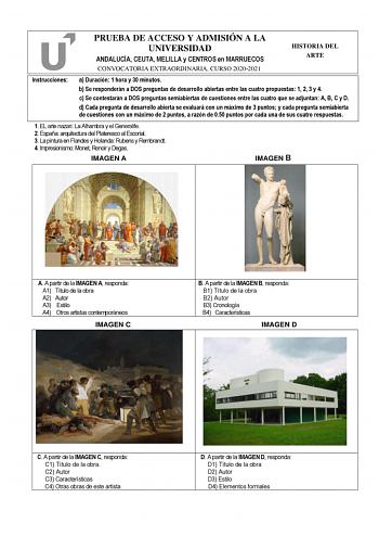 Examen de Historia del Arte (PEvAU de 2021)