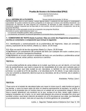 Examen de Historia de la Filosofía (EBAU de 2025)