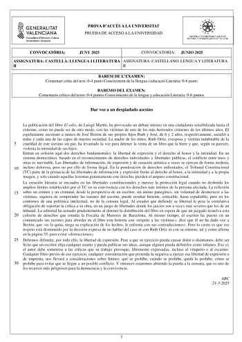Examen de Lengua Castellana y Literatura (PAU de 2025)