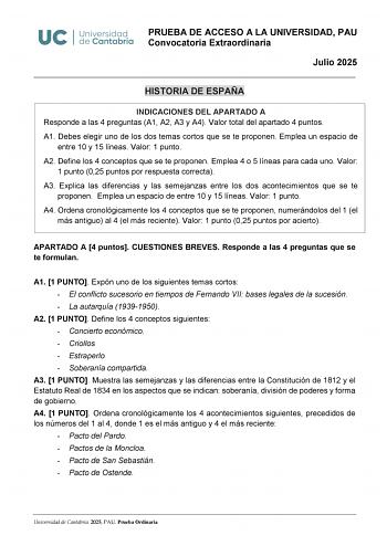 Examen de Historia de España (EBAU de 2025)