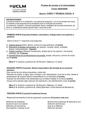 Coro y Técnica Vocal – EvAU Castilla-La Mancha (2026)