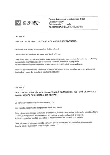 Examen de Dibujo Artístico II (PAU de 2015)
