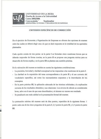 Examen de Economía de la Empresa (selectividad de 2006)