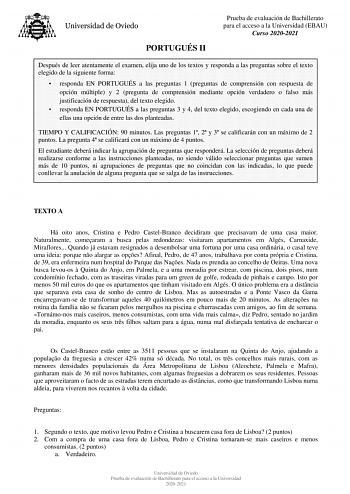 Examen de Portugués (EBAU de 2021)