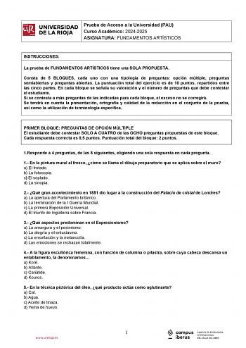 Examen de Fundamentos Artísticos (EBAU de 2025)