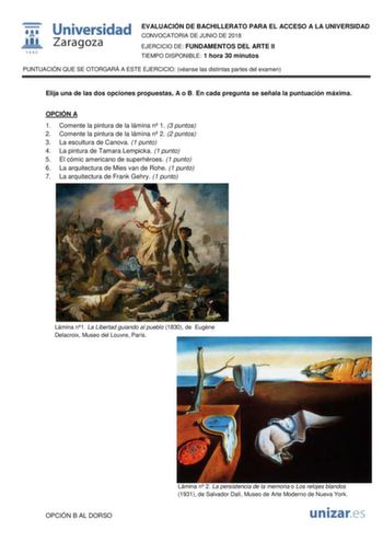 Examen de Fundamentos del Arte (EvAU de 2018)