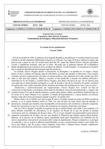 Examen de Lengua Castellana y Literatura (PAU de 2021)