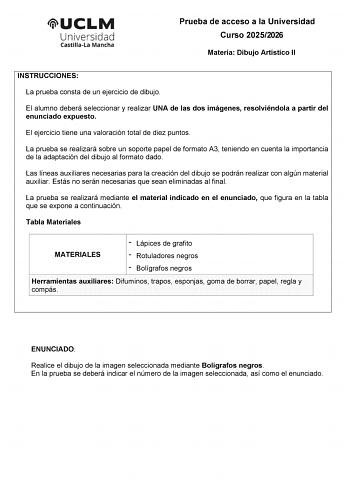 Dibujo Artístico II – EvAU Castilla-La Mancha (2026)
