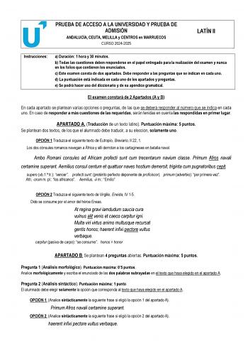 Examen de Latín II (PEvAU de 2025)
