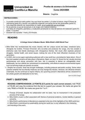 Examen de Inglés (EvAU de 2025)