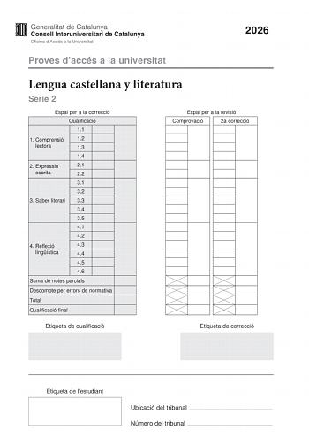 Lengua Castellana y Literatura – PAU Cataluña (2026)