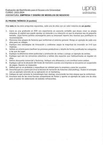 Examen de Empresa y Diseño de Modelos de Negocio (EvAU de 2024)