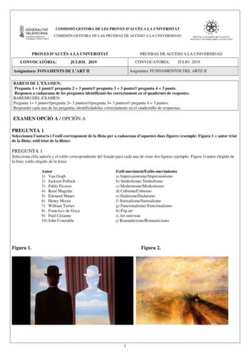 Examen de Fundamentos del Arte (PAU de 2019)