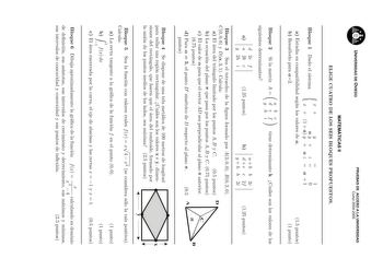 UNIVERSIDAD DE OVIEDO PRUEBAS DE ACCESO A LA UNIVERSIDAD Curso 20042005 MATEMÁTICAS II ELIGE CUATRO DE LOS SEIS BLOQUES PROPUESTOS Bloque 1 Dado el sistema x y  1 ay  z  0 x  1  a y  a z  a  1 a Estudia su compatibilidad segun los valores de a b Resuelvelo para a2 15 puntos 1 punto Bloque 2 Si la matriz A  siguientes determinantes ab c def gh i d 2e f a a 2b c g 2h i 125 puntos tiene determinante k Cuales son los valores de los a  b b 2c b d  e e 2f g  h h 2i 125 puntos Bloque 3 Sea el tetraedr…