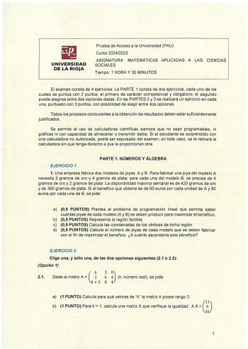 Examen de Matemáticas Aplicadas a las Ciencias Sociales (EBAU de 2025)