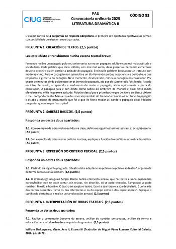 Examen de Literatura Dramática (ABAU de 2025)