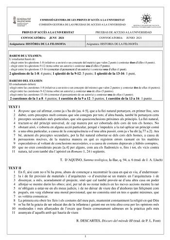 Examen de Historia de la Filosofía (PAU de 2021)