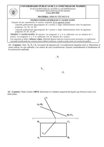 Examen de Dibujo Técnico II (EvAU de 2020)