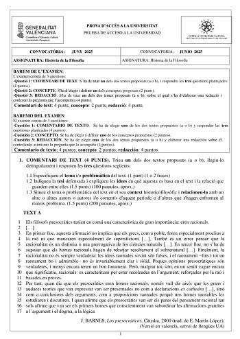 Examen de Historia de la Filosofía (PAU de 2025)