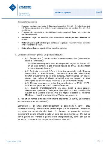 Examen de Historia de España (PBAU de 2025)