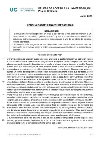 Lengua Castellana y Literatura – EBAU Cantabria (2026)