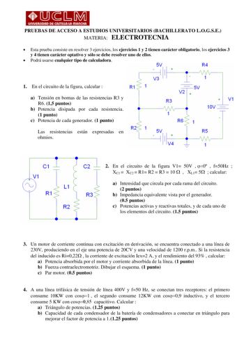Examen de Electrotecnia (selectividad de 2007)