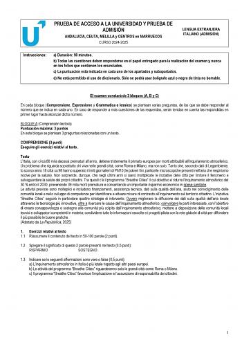 Examen de Italiano (PEvAU de 2025)