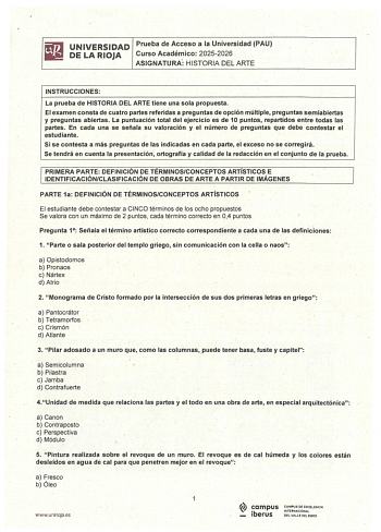 Historia del Arte – EBAU La Rioja (2026)
