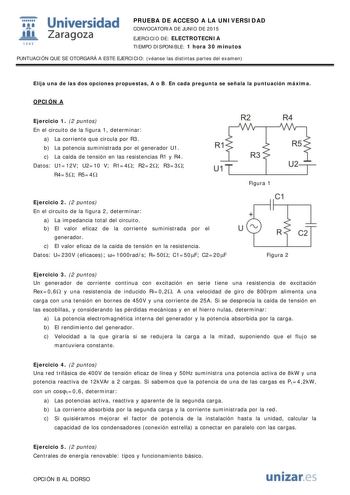 Examen de Electrotecnia (PAU de 2015)