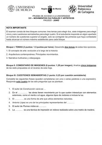 Examen de Movimientos Culturales y Artísticos (EBAU de 2025)