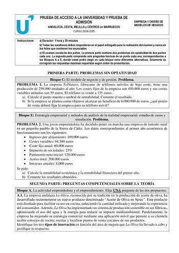 Examen de Empresa y Diseño de Modelos de Negocio (PEvAU de 2025)