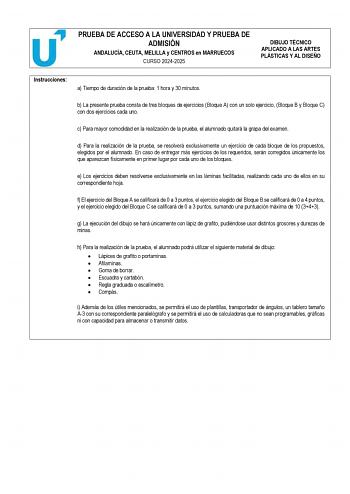 Examen de Dibujo Técnico Aplicado a las Artes Plásticas y al Diseño II (PEvAU de 2025)