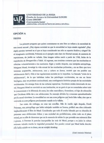 Examen de Lengua Castellana y Literatura (selectividad de 2007)