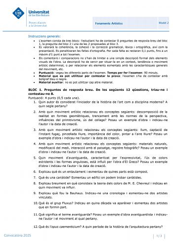 Examen de Fundamentos Artísticos (PBAU de 2025)