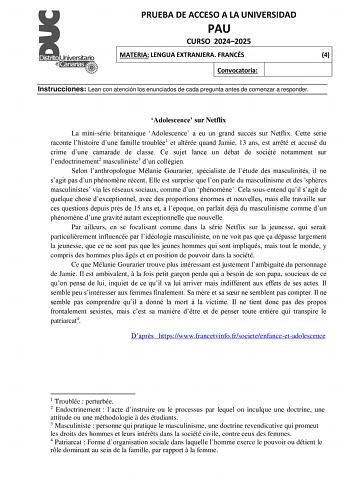 Examen de Francés (EBAU de 2025)