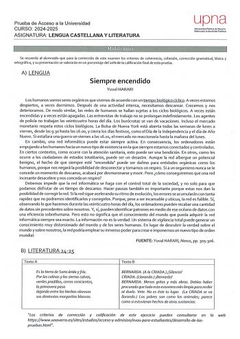 Examen de Lengua Castellana y Literatura (EvAU de 2025)