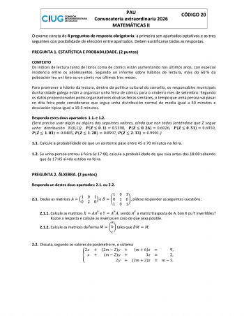 Matemáticas II – ABAU Galicia (2026)