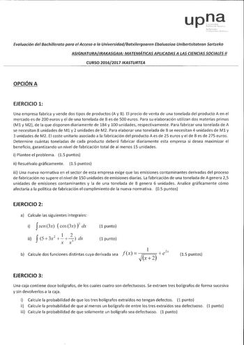 Examen de Matemáticas Aplicadas a las Ciencias Sociales (EvAU de 2017)